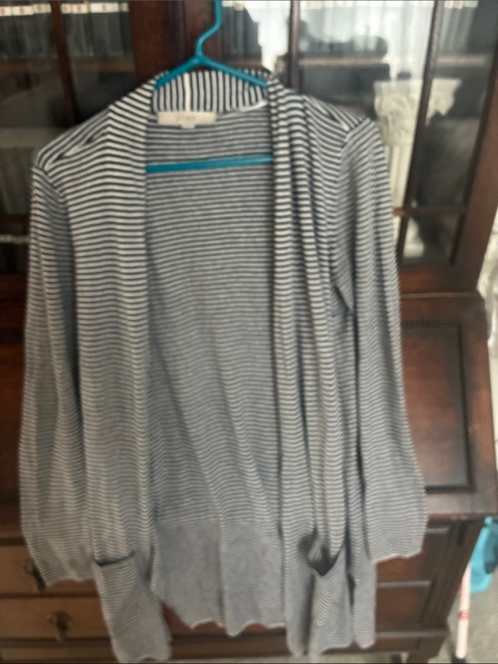 Loft Striped Open-Front Women's Cardigan Sweater - Gray/White